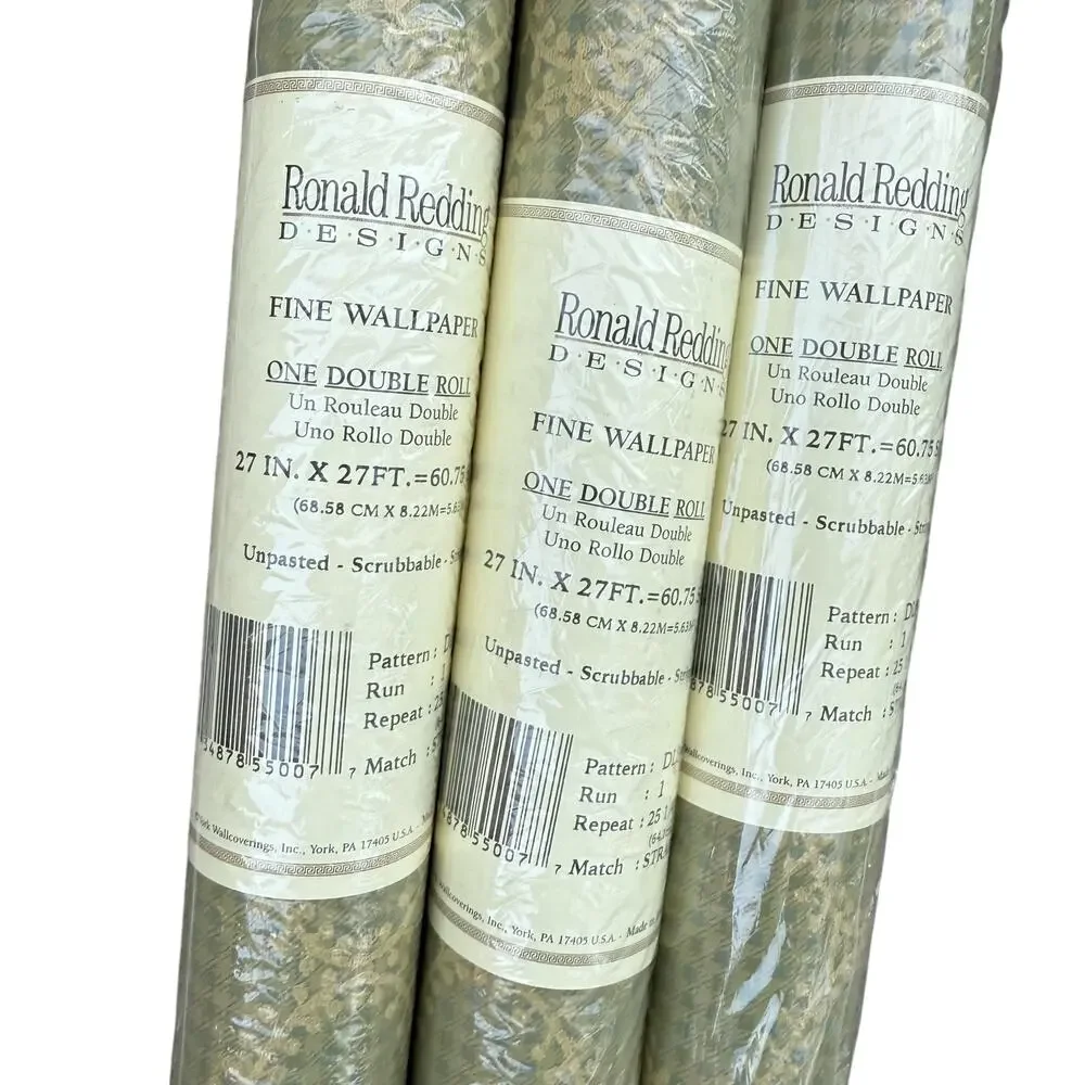Ronald Redding Wallpaper Plaid Vines Farmhouse Green Gold DL0683 One Roll NEW
